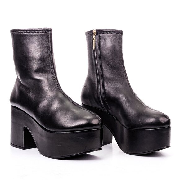 Larroude Women Miso XX Black Leather Platform Retro Y2K Ins Boots Size 10 - Picture 1 of 7